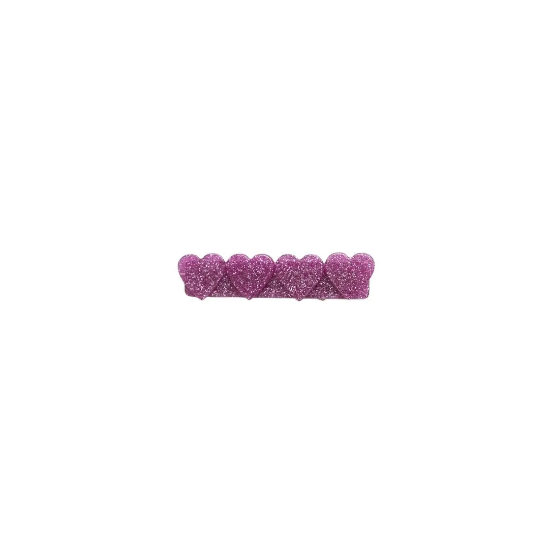 4 Heart Glitter Bar Acrylic Hair Clip - 22 Glitter Colors