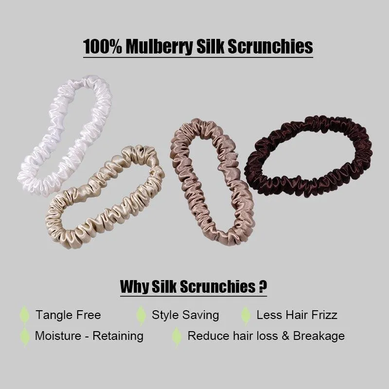 4 Pack Mini Silk Hair Ties - Brown - dropshipping