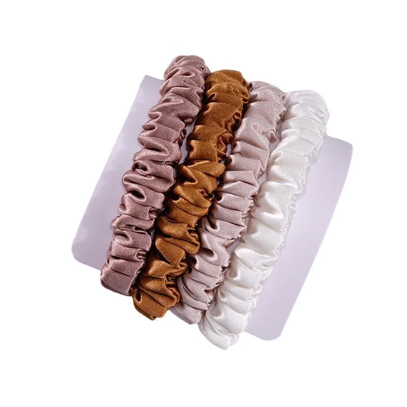 4 Pack Mini Silk Hair Ties - Light Brownish - dropshipping