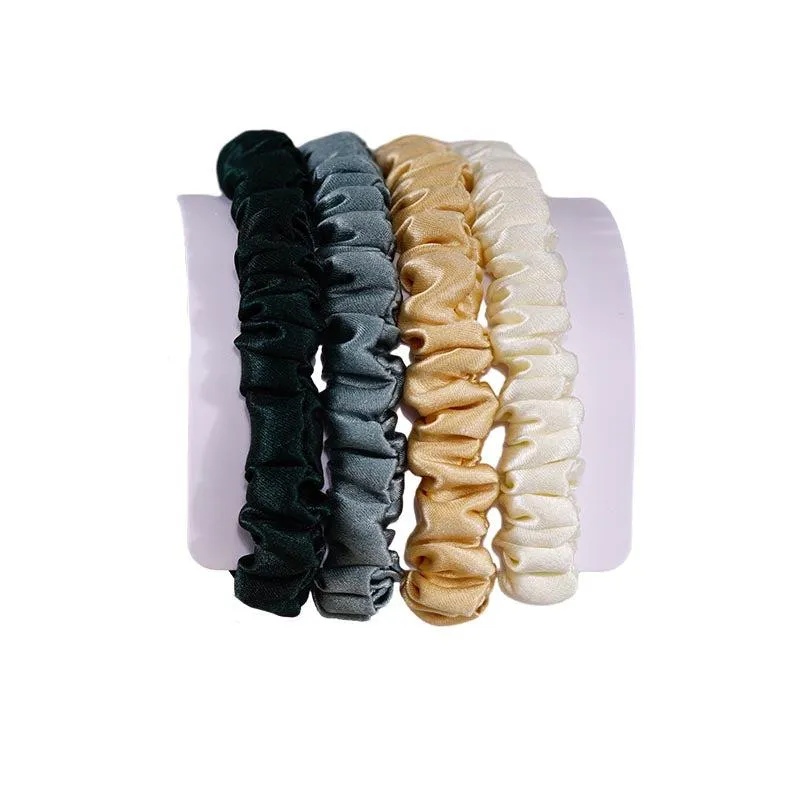 4 Pack Skinny Silk Hair Ties - Mature - dropshipping