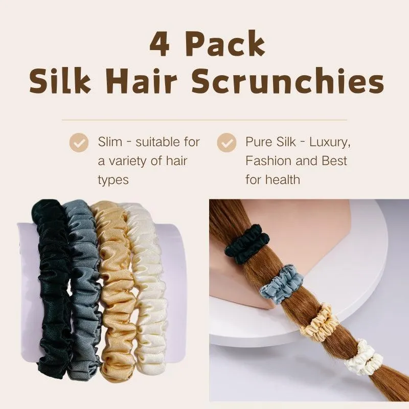 4 Pack Skinny Silk Hair Ties - Mature - dropshipping