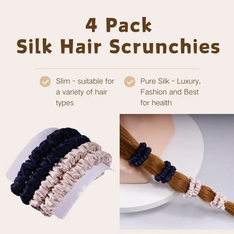 4 Pack Skinny Silk Scrunchies - Blue & Nude - dropshipping