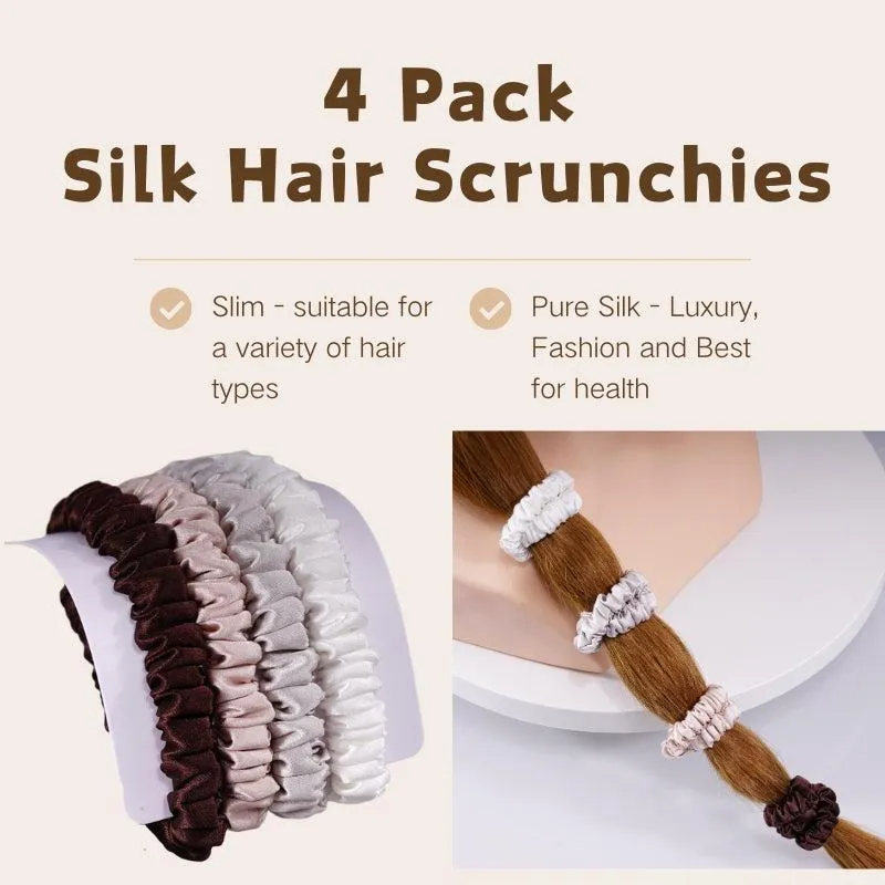 4 Pack Skinny Silk Scrunchies - Natural - dropshipping