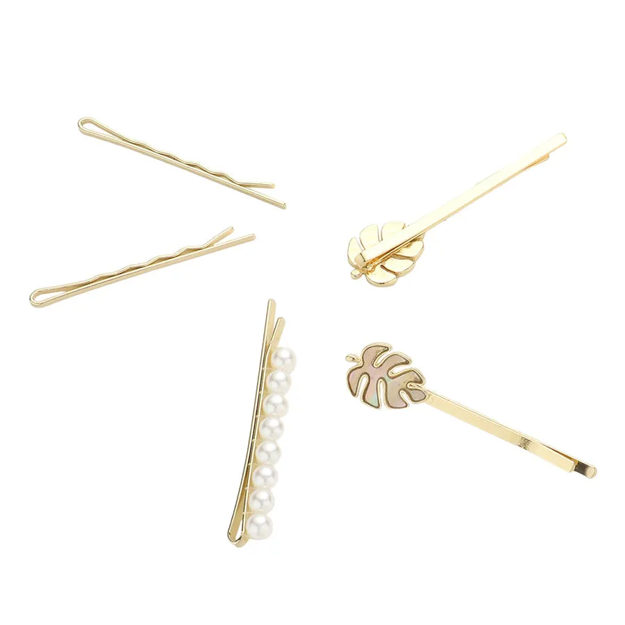 5PCS Mother of Pearl Tropical Leaf Bobby Pin Hair Clips