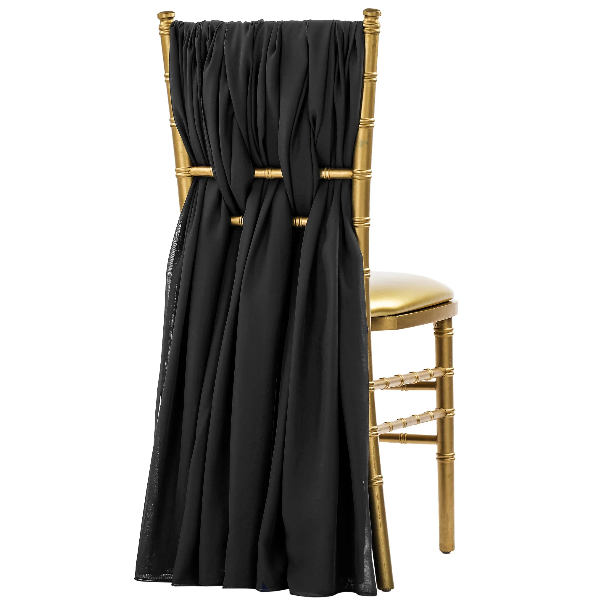 5pcs Pack of Chiffon Chair Sashes/Ties 19" x 72" - Black