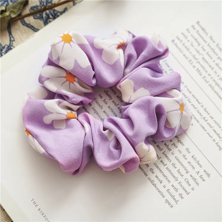 5PCs Purple Plaid Striped Fabric Craft Hair Rope Ponytail Elastic Hair Ring Suitable for Girls Or Ladies