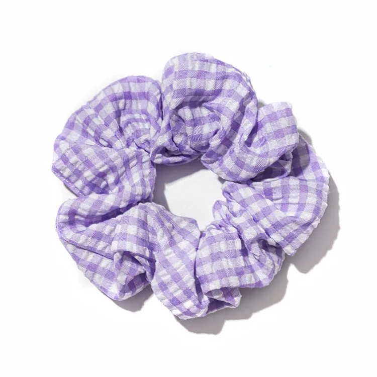 5PCs Purple Plaid Striped Fabric Craft Hair Rope Ponytail Elastic Hair Ring Suitable for Girls Or Ladies