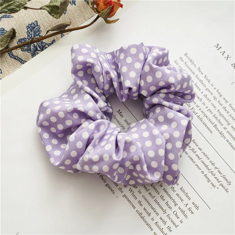 5PCs Purple Plaid Striped Fabric Craft Hair Rope Ponytail Elastic Hair Ring Suitable for Girls Or Ladies