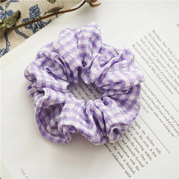 5PCs Purple Plaid Striped Fabric Craft Hair Rope Ponytail Elastic Hair Ring Suitable for Girls Or Ladies