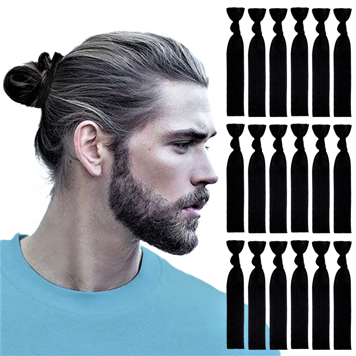 79STYLE 100pcs Men Hair Tie For Man Bun.Man Bands Hair Ties For Mens Long Hair Elastic Fabric Hair Ties Knotted Black Ribbons Knot Men's Ponytail Holders Guys (Black-100pcs)