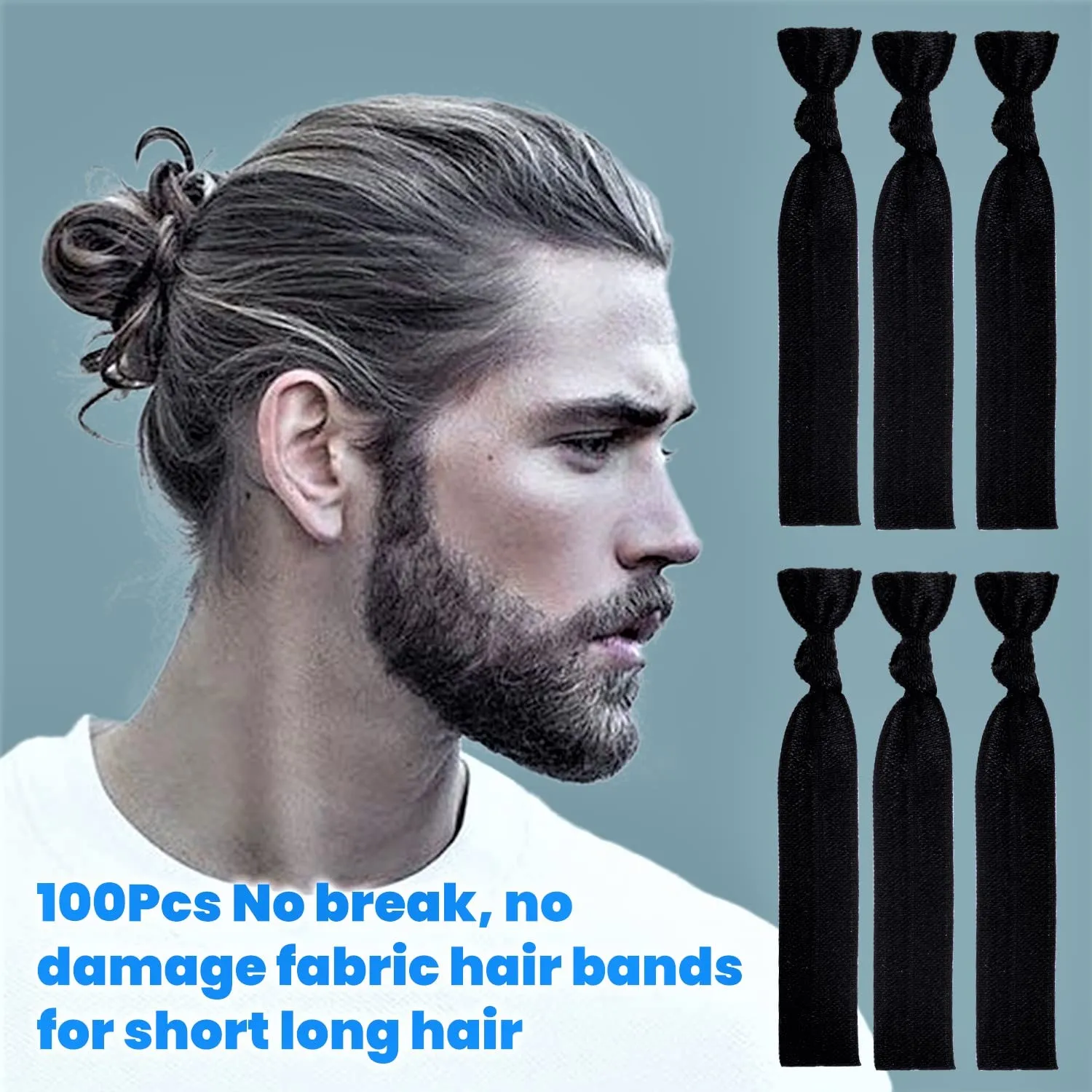 79STYLE 100pcs Men Hair Tie For Man Bun.Man Bands Hair Ties For Mens Long Hair Elastic Fabric Hair Ties Knotted Black Ribbons Knot Men's Ponytail Holders Guys (Black-100pcs)