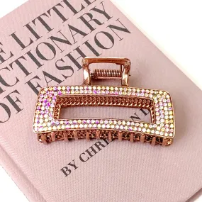 AB Crystal Embellished Metal Rectangle Hair Clip in Copper