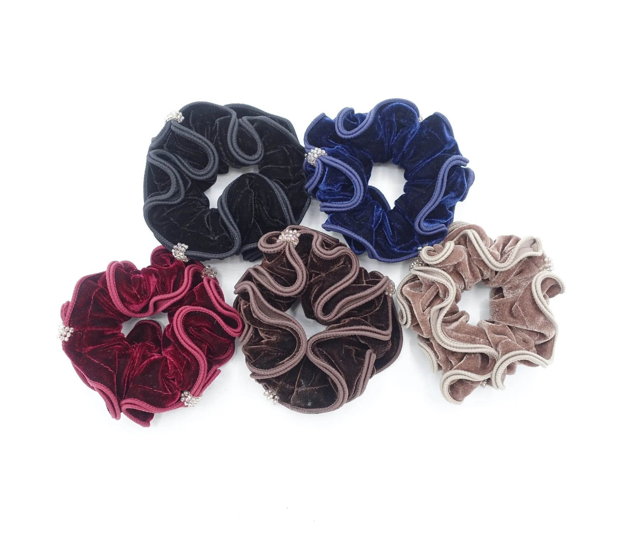 acrylic rhinestone decorated  velvet scrunchies trim embellished women hair scrunchie