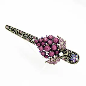 Antique Brass with Rhinestones Alligator Clip Grape Purple