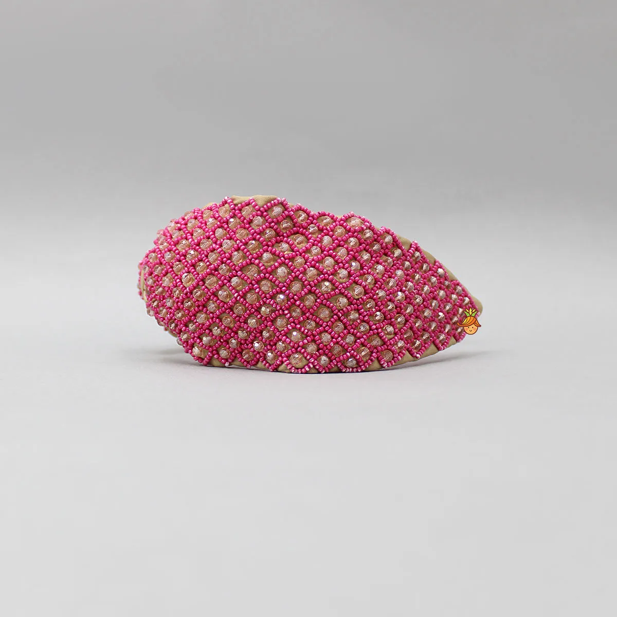 Beaded Checks Embroidered Biege Hair Band