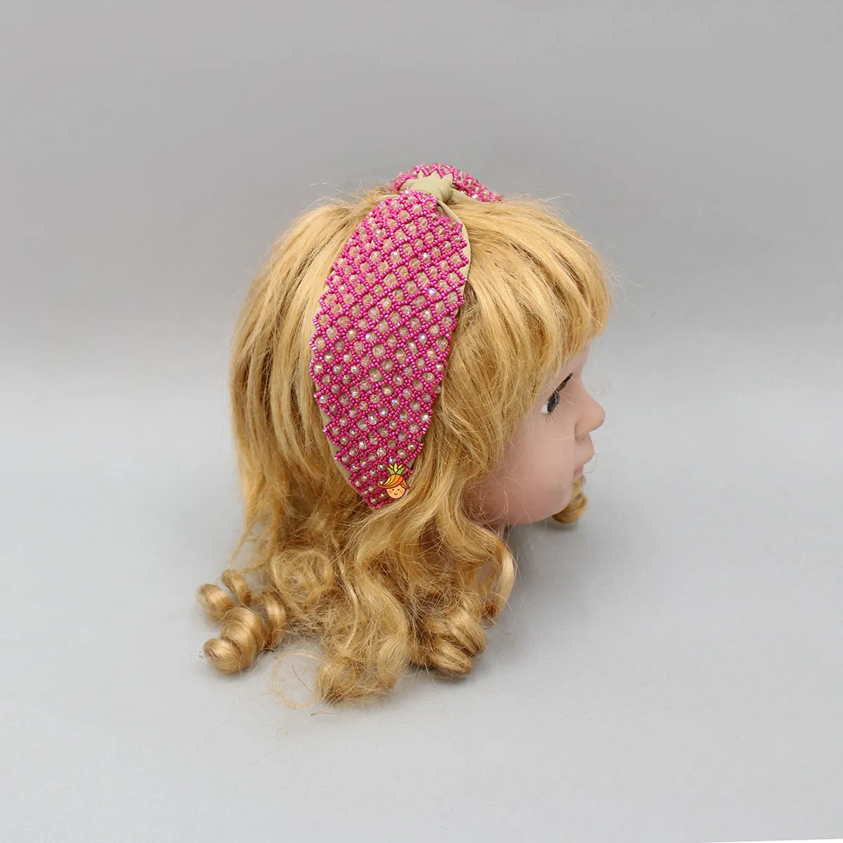 Beaded Checks Embroidered Biege Hair Band