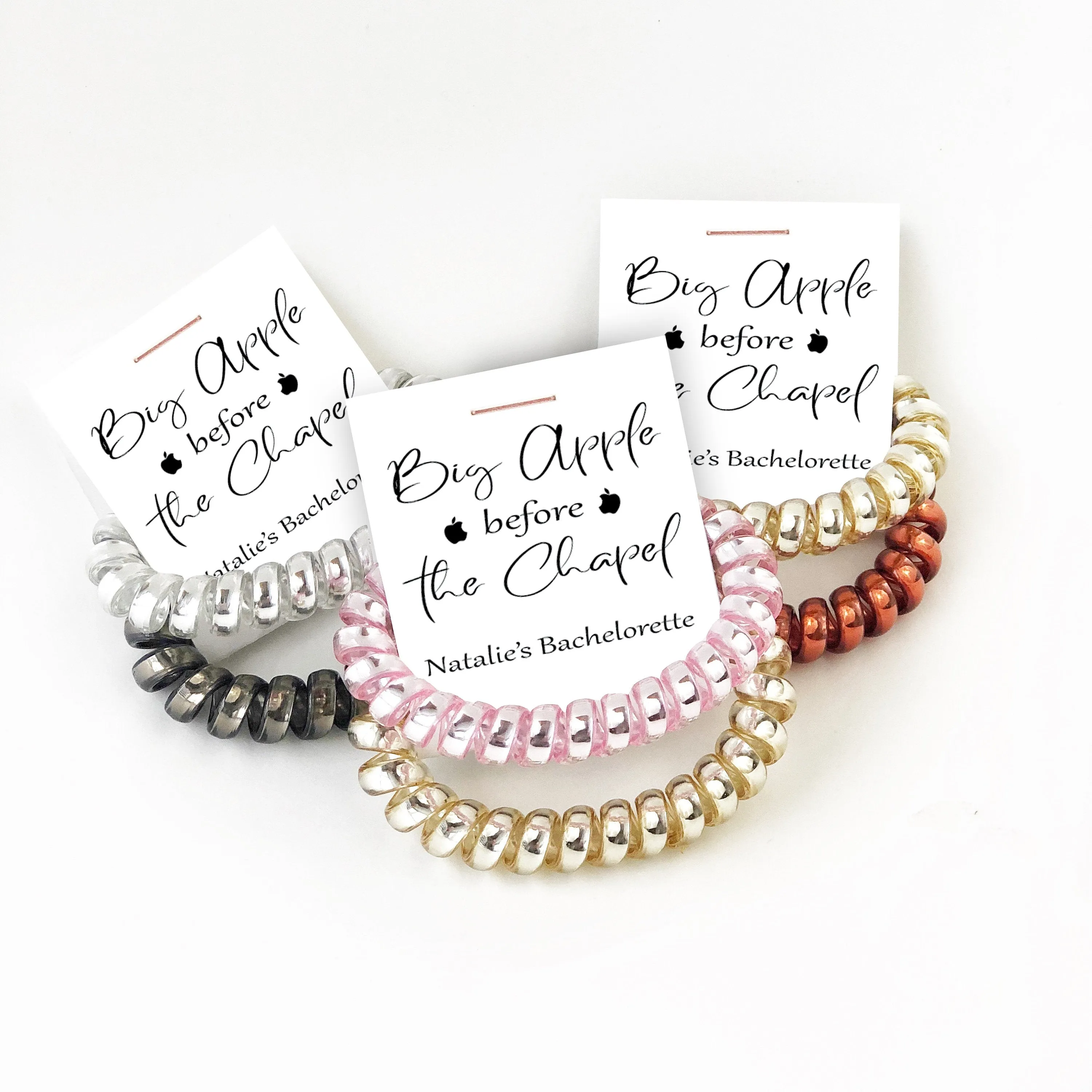 Big Apple Before The Chapel Bachelorette Party Favors, New York Bachelorette, Spiral Hair Ties