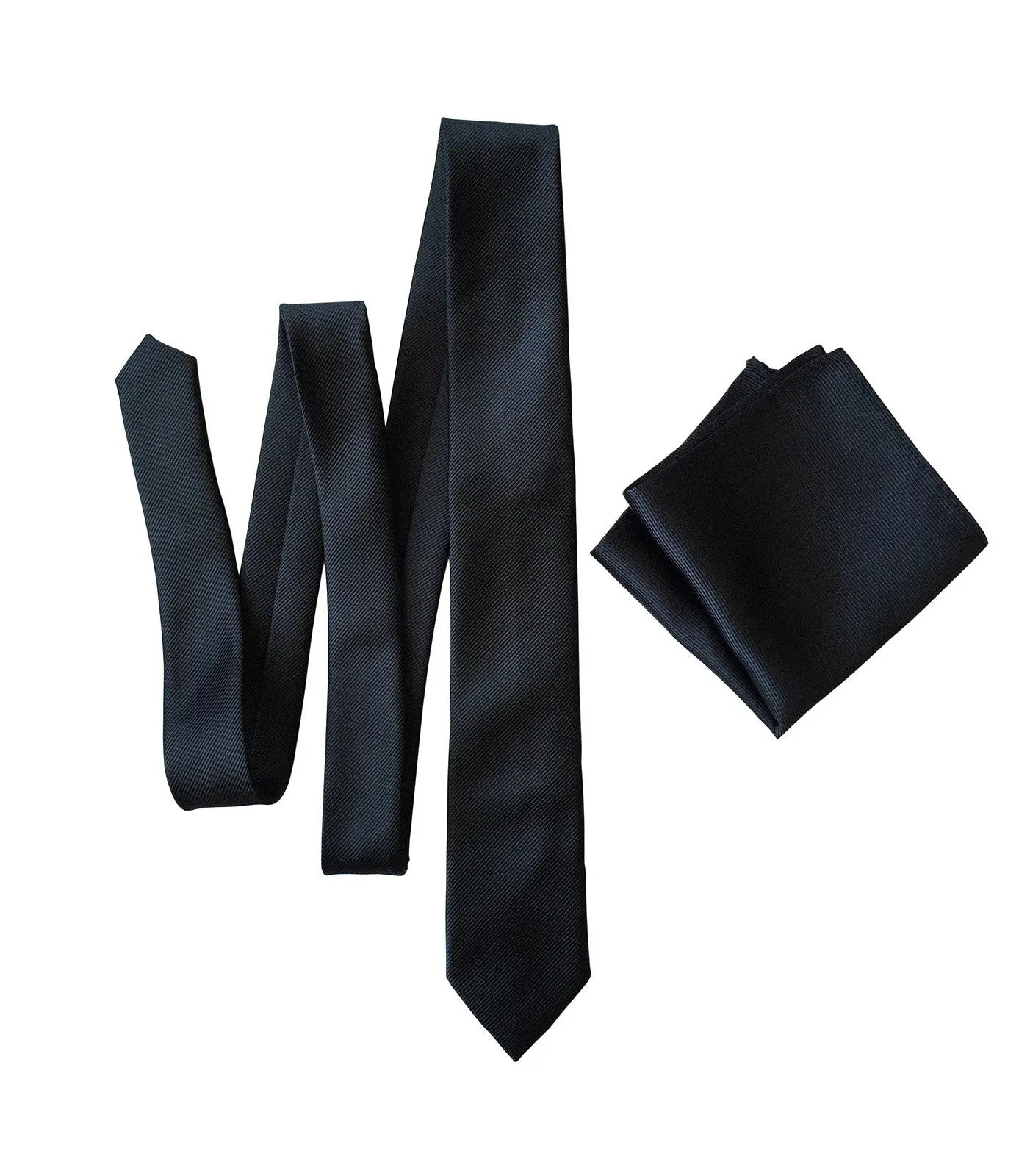 Black Necktie. Solid Color Fine-Stripe Tie, No Print