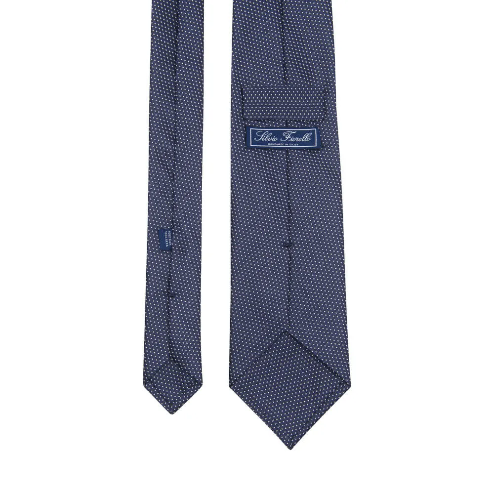 Blue Pin Dot Motif Woven Silk Tie