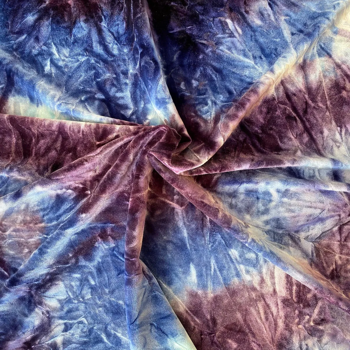 Blue Purple Tie Dye Stretch Velvet Fabric