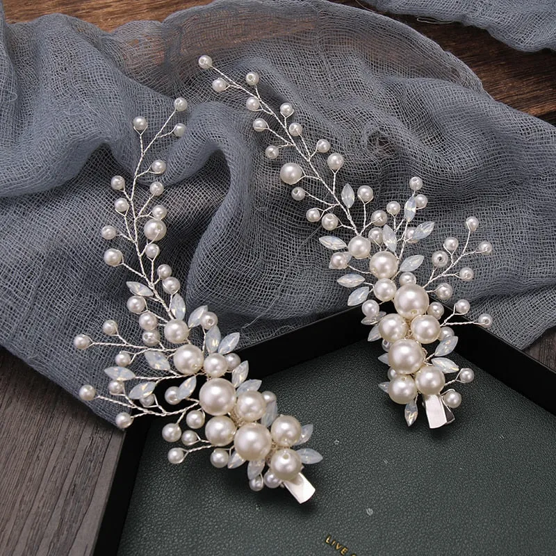 Bridal Crystal and Pearl Flower Hair Clips Set-Bride Hair Jewelry-Bridesmaid Hair Accessory