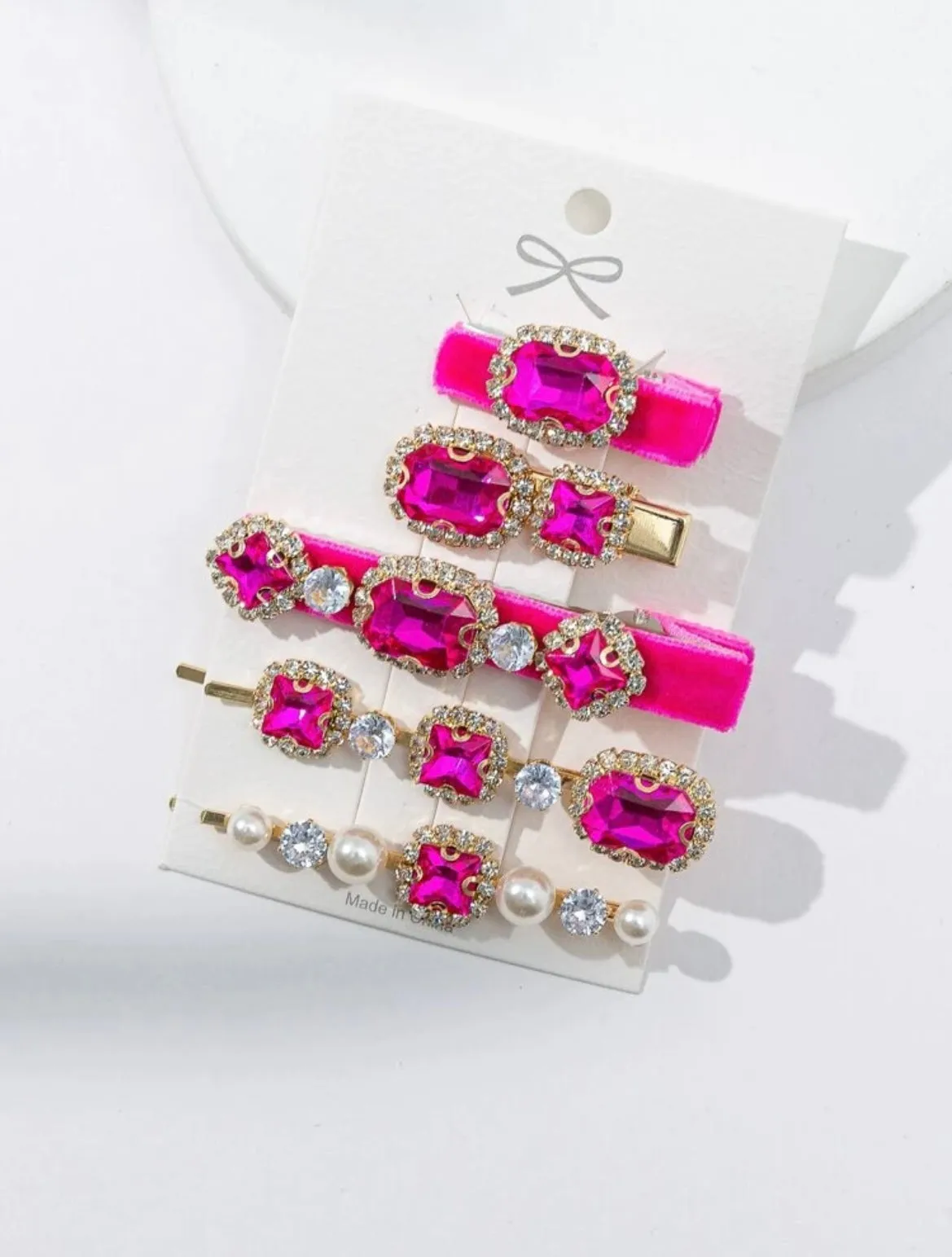 Bright pink hair rhinestone hair clips