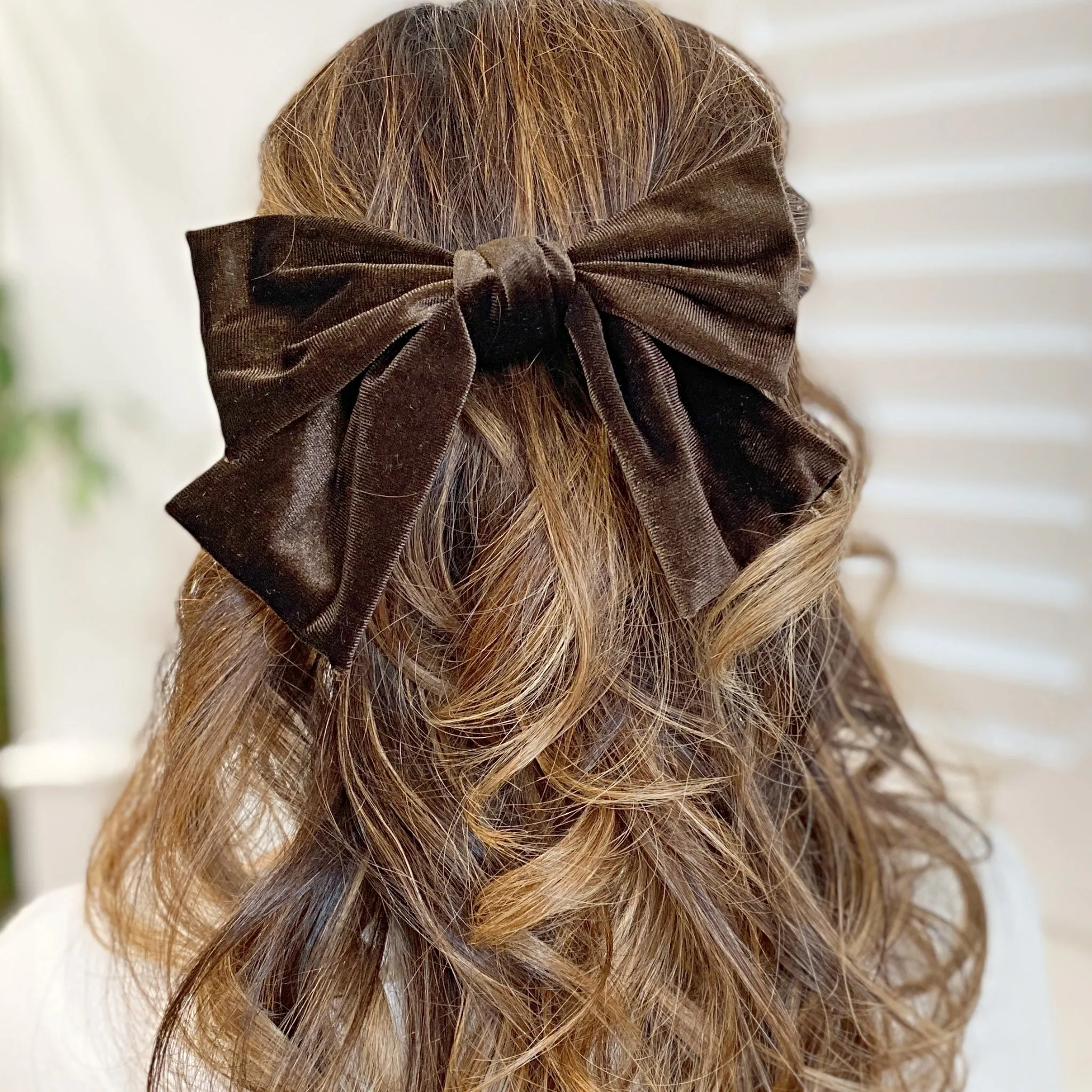 Brown Hair Bow Velvet Bow Hair Clip