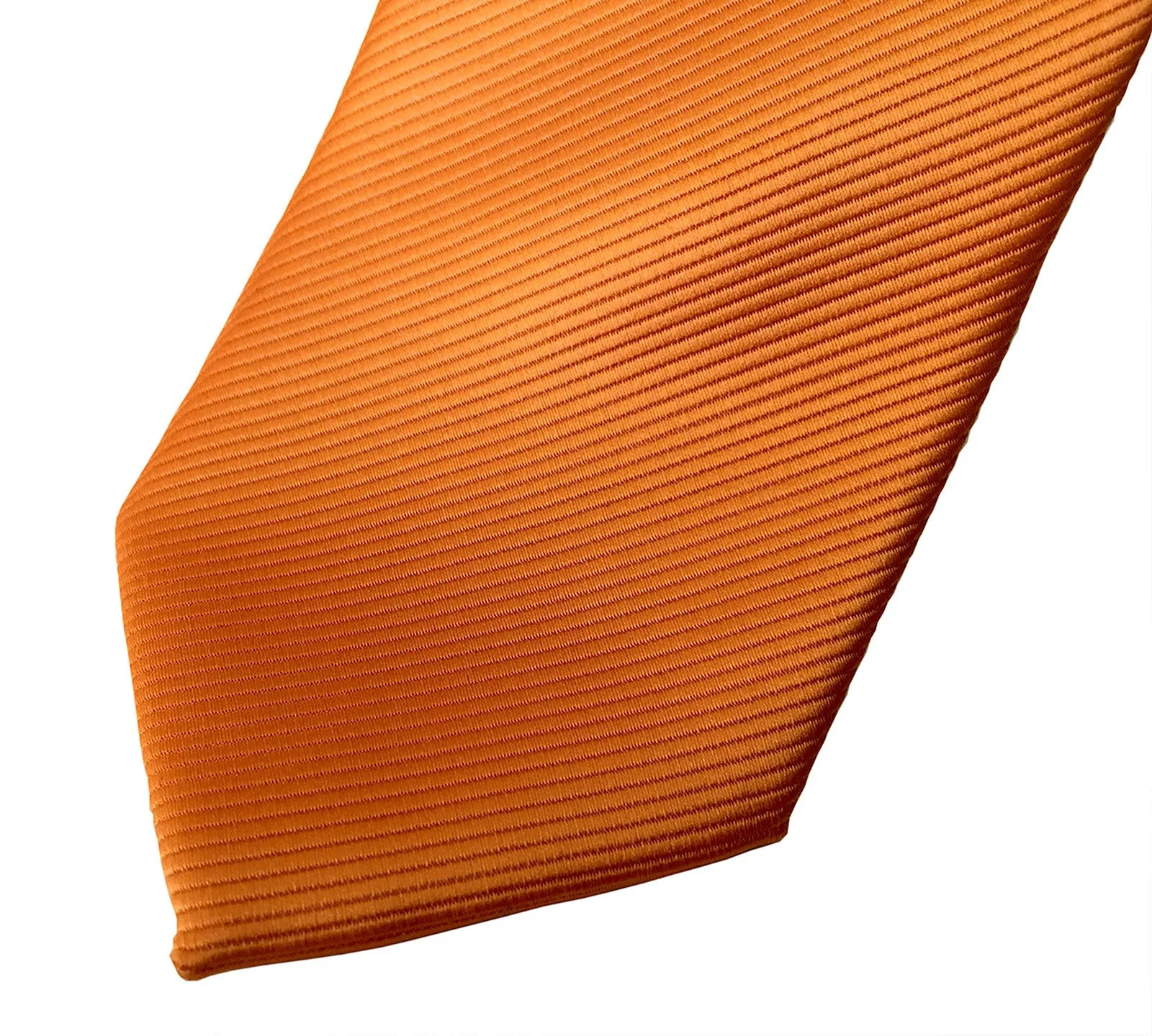 Carrot Orange Necktie. Solid Color Fine-Stripe Tie, No Print