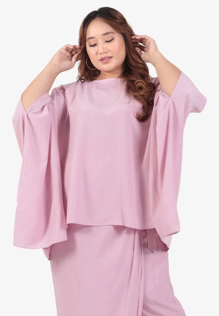 Casyida Raya Minimalist Kaftan Kurung Set - Light Pink