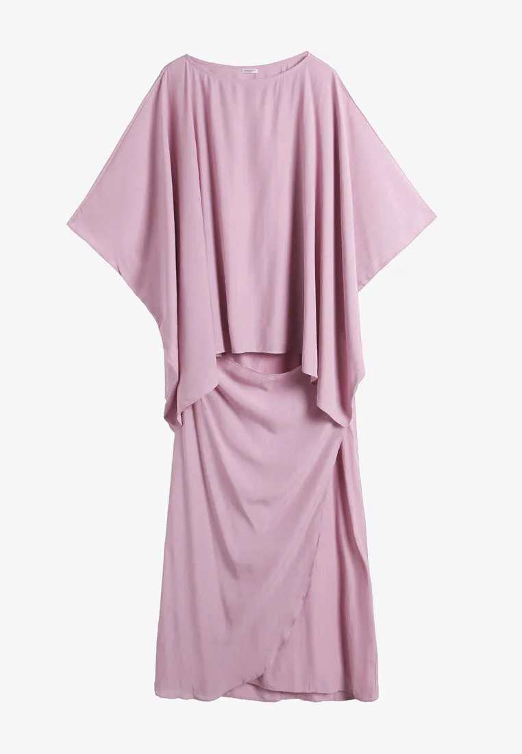 Casyida Raya Minimalist Kaftan Kurung Set - Light Pink