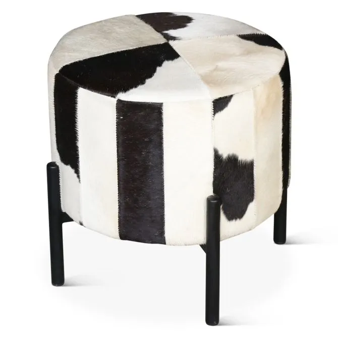 Charleston Black Cowhide Stool