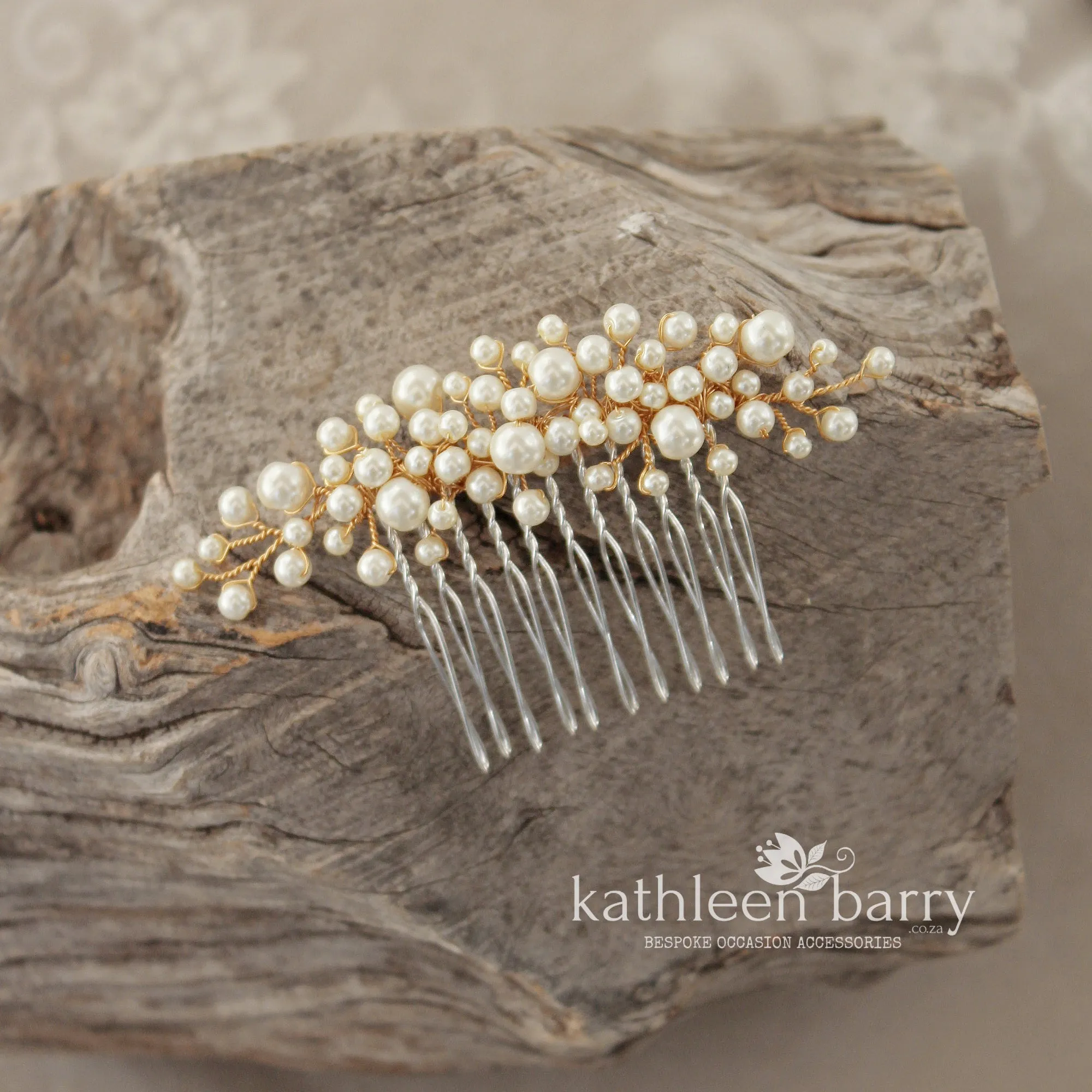 Cherize Dainty pearl hair comb - Available in Gold, silver or rose gold finish - Pearls white or ivory bridal hair accessories