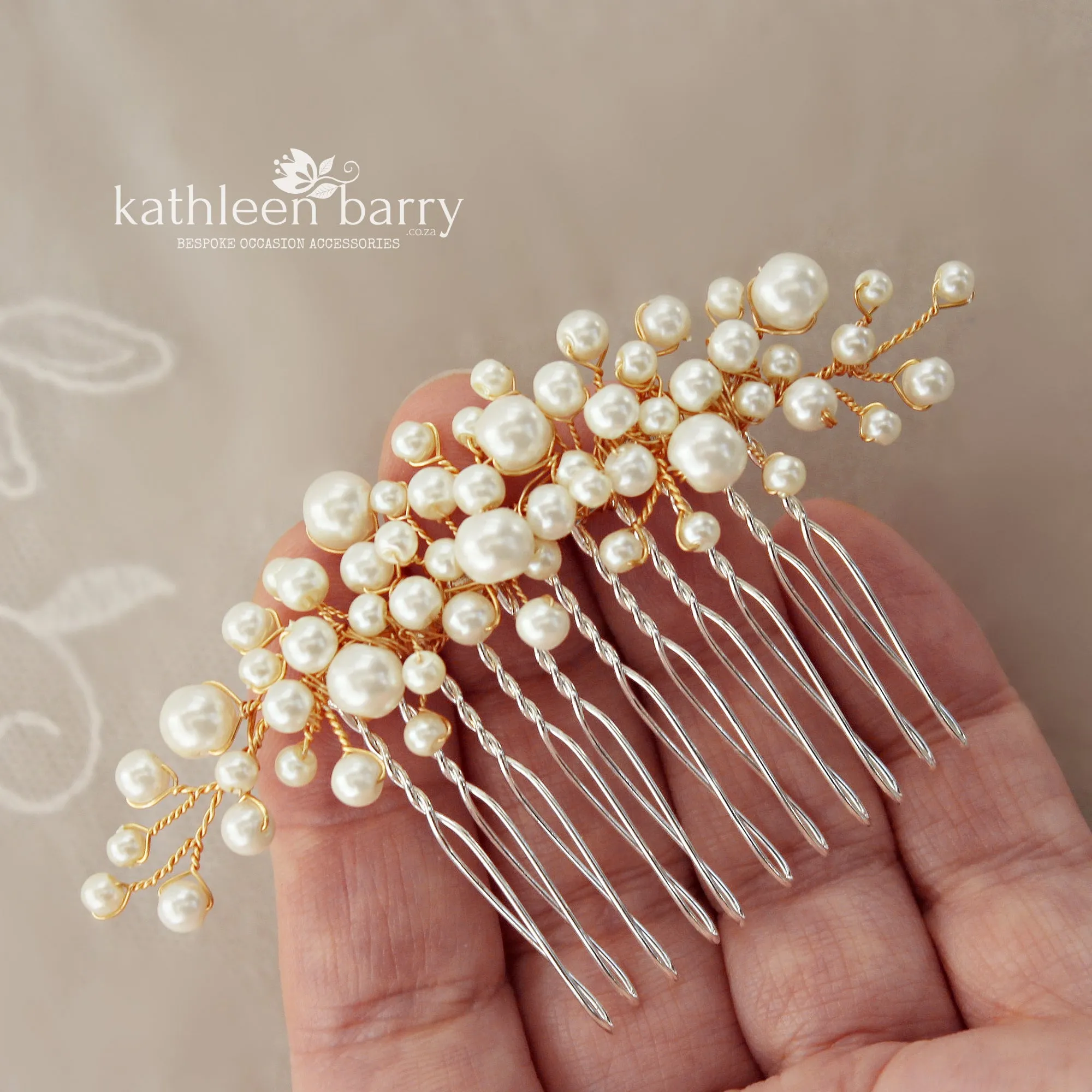 Cherize Dainty pearl hair comb - Available in Gold, silver or rose gold finish - Pearls white or ivory bridal hair accessories