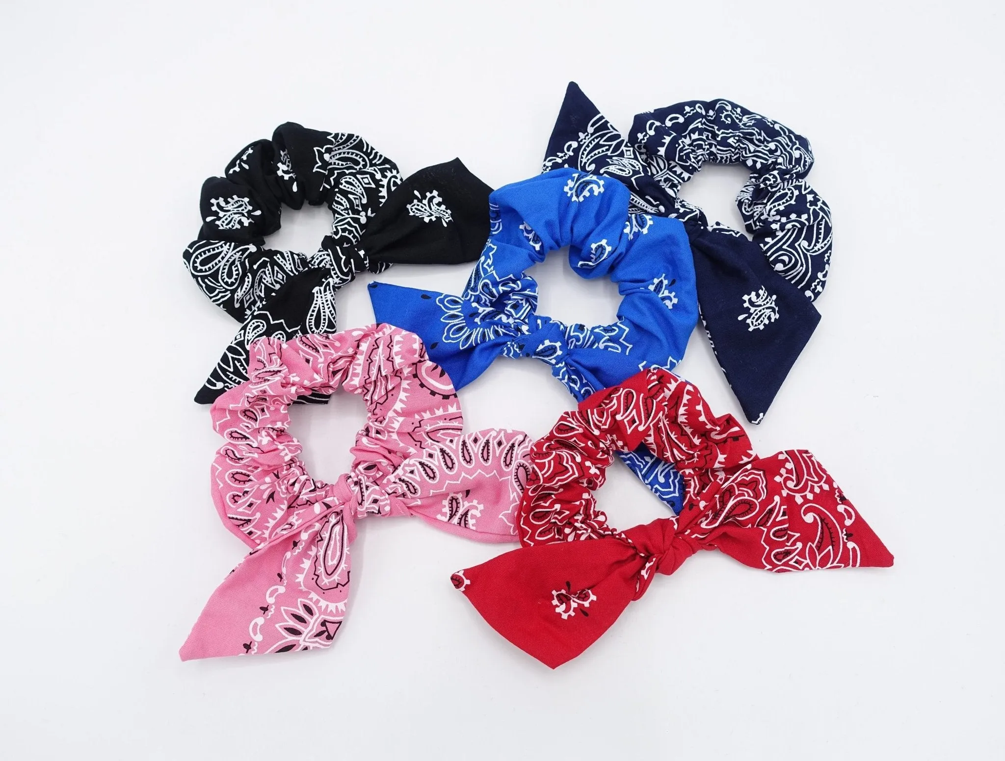 cotton paisley print bow knot scrunchies casual hair tie for women