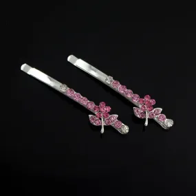 Czech Rhinestone Flower Side Hair Clips Pink [Pair]