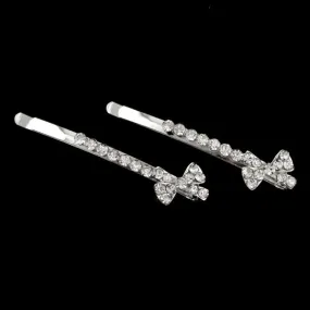 Czech Rhinestone Ribbon Side Hair Clips White [Pair]