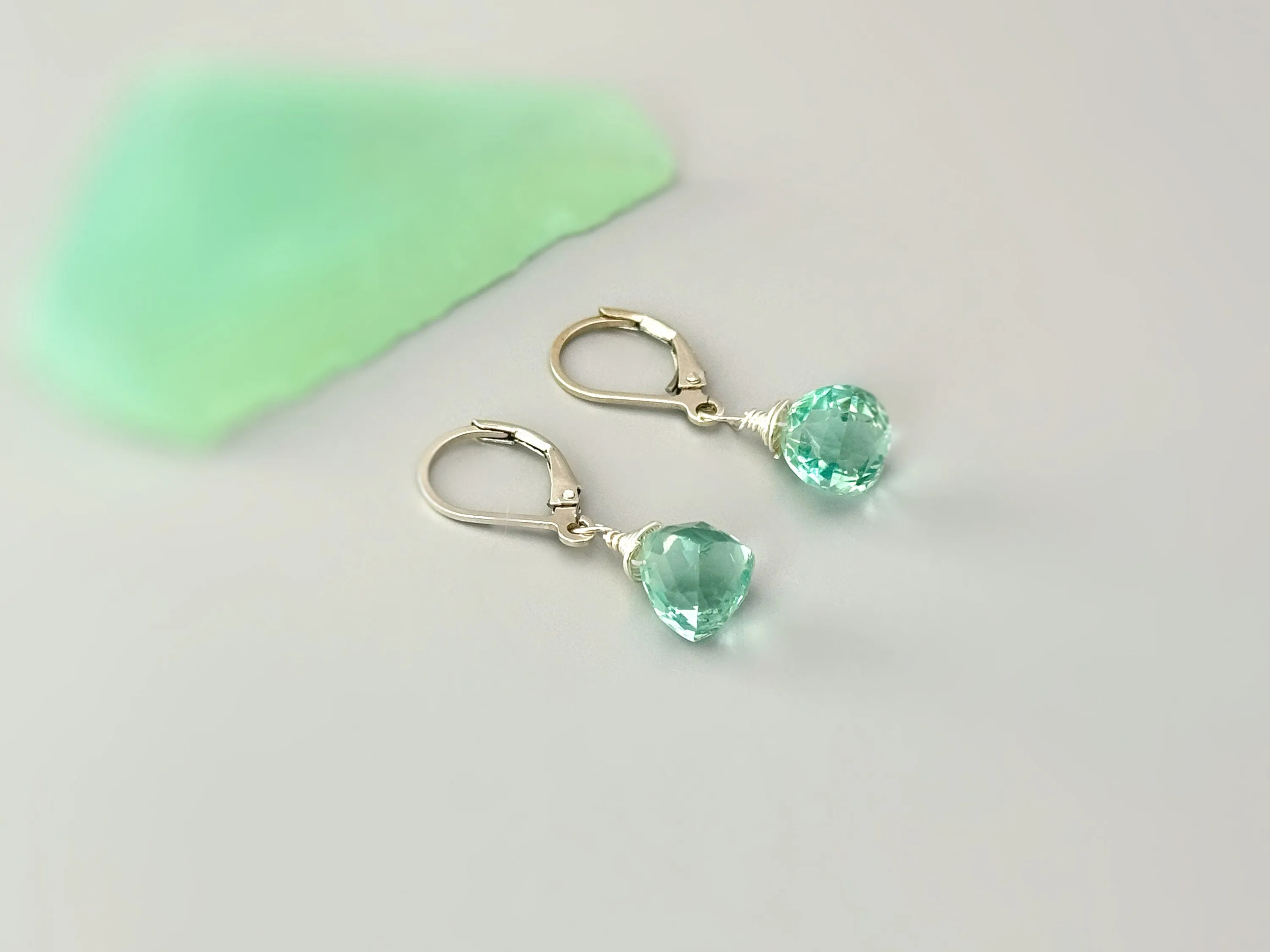 Dainty Aquamarine earrings dangle Sterling Silver, Gold, Rose Gold