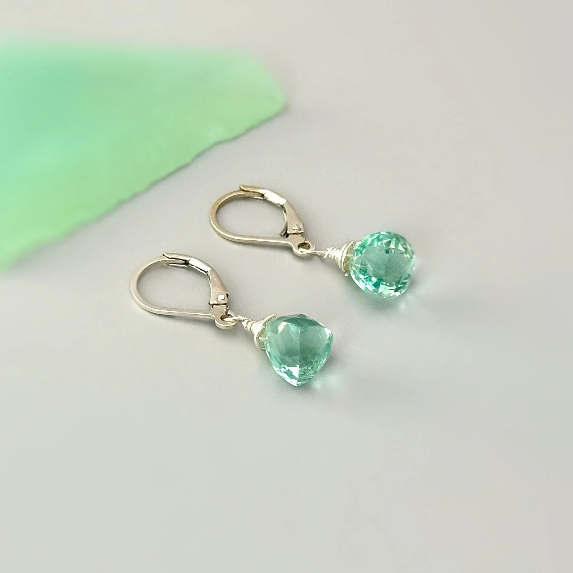 Dainty Aquamarine earrings dangle Sterling Silver, Gold, Rose Gold