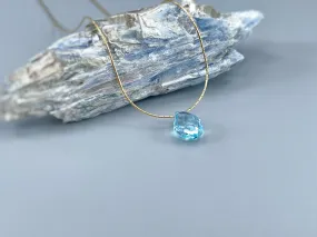 Dainty Blue Topaz Necklace Gold, Silver genuine Swiss blue topaz pendant