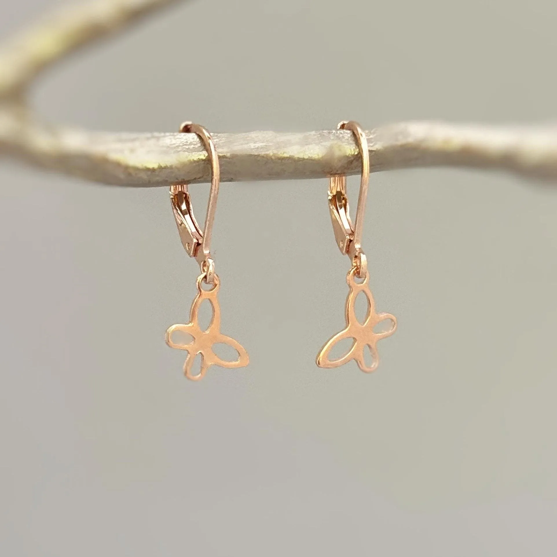 Dainty Butterfly Earrings Dangle Rose Gold, Silver, Gold