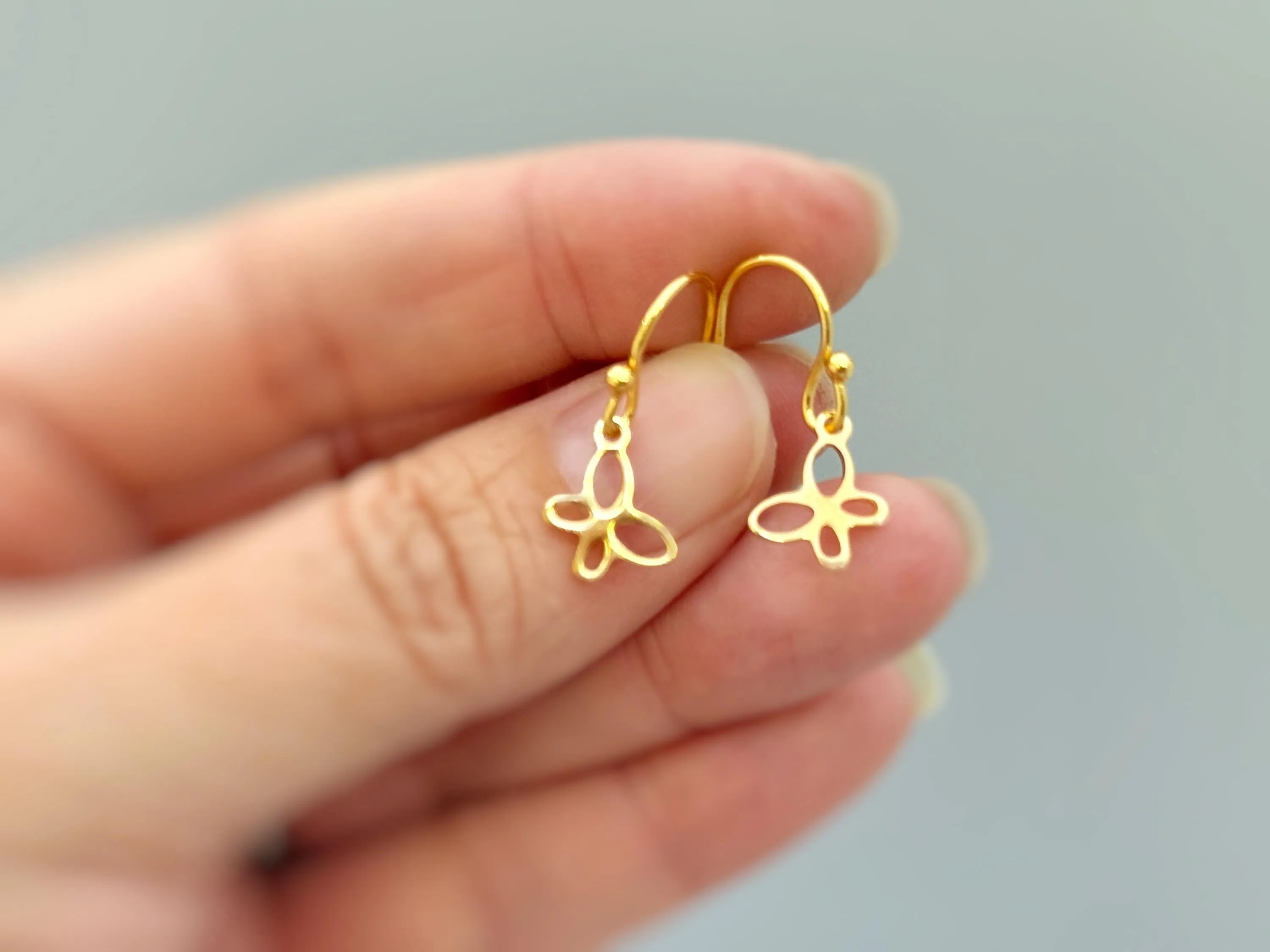 Dainty Butterfly Earrings Dangle Rose Gold, Silver, Gold