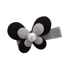 Embellished Non Slip Hair Clip - Butterfly Grey and Black