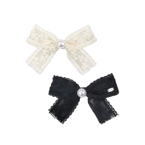 Embroidered Pearl Large Hair Clip (Bow & 1 Bead)