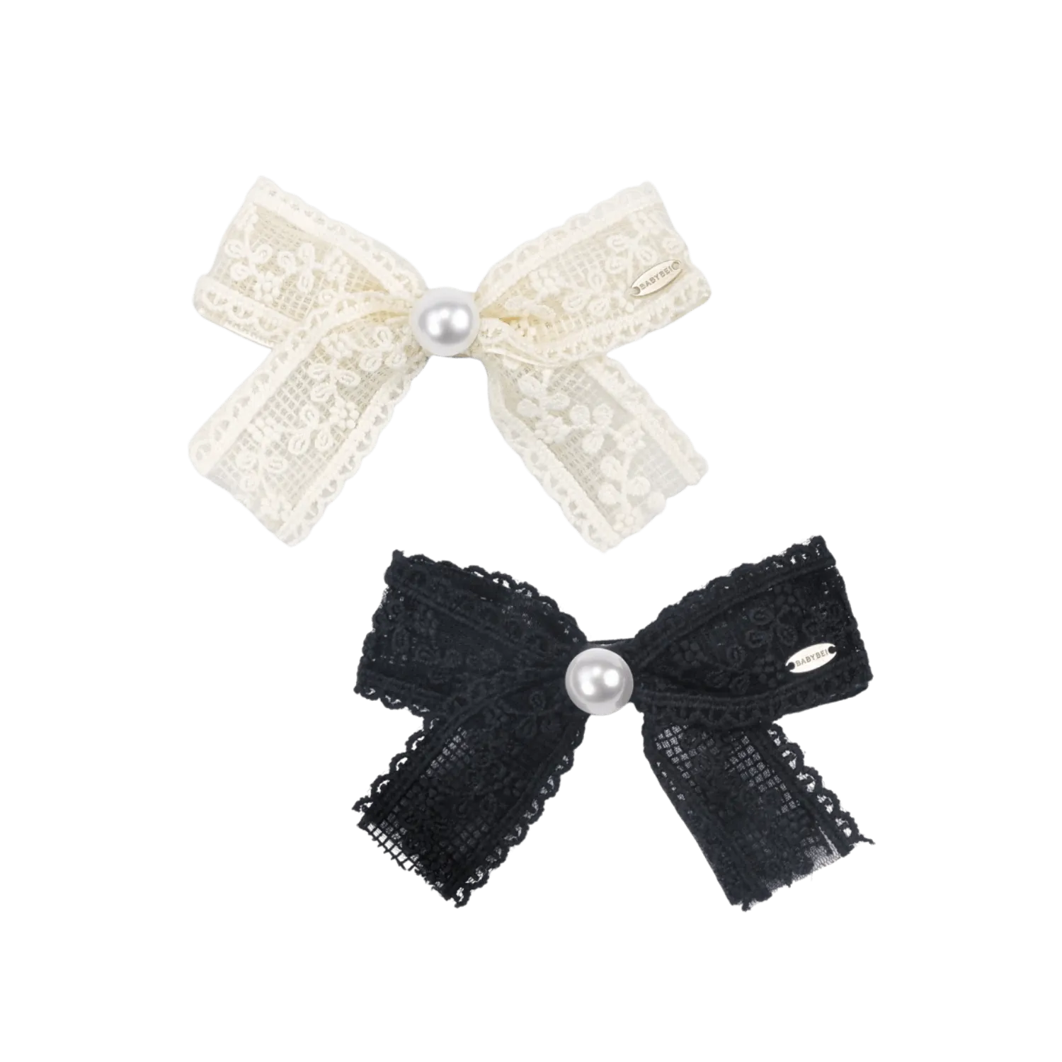 Embroidered Pearl Large Hair Clip (Bow & 1 Bead)