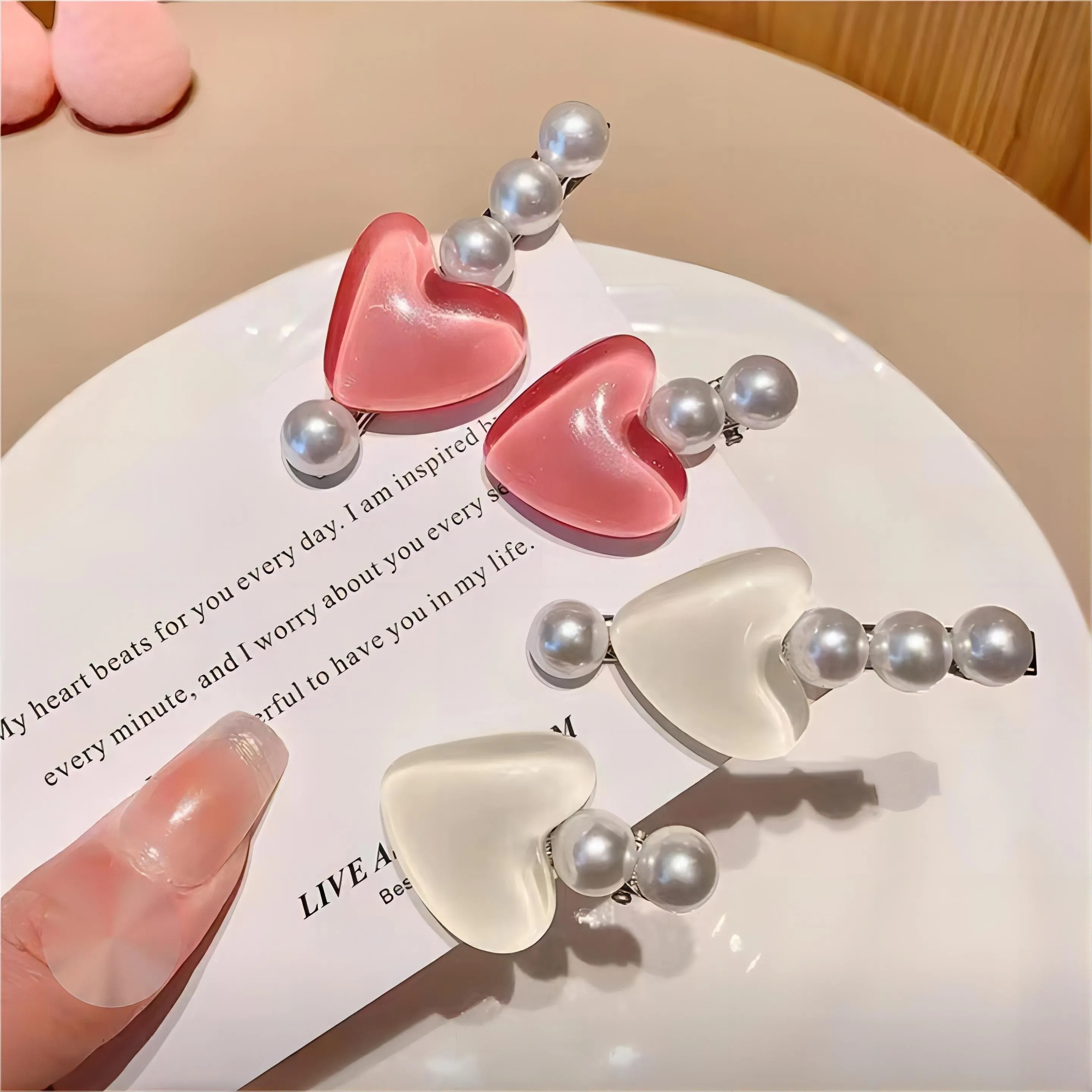 Exquisite Heart Pearl Hair Clips Set