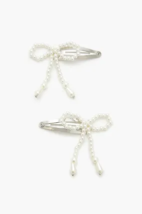 Faux Pearl Bow Hair Clips (2 Pcs)