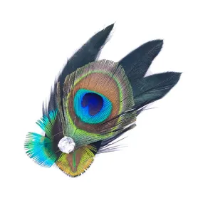 Feather Hair Clip w/ Peacock Feather and Rhinestone