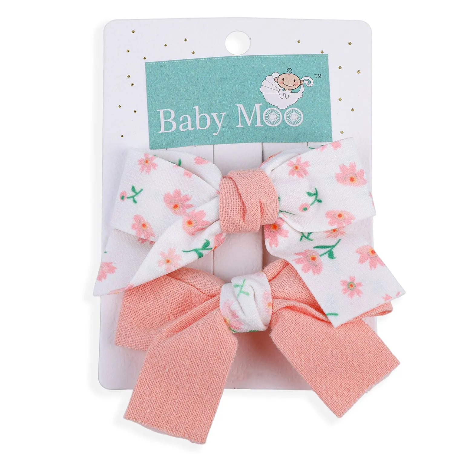 Floral Hair Bow Clip Set of 2 - Peach