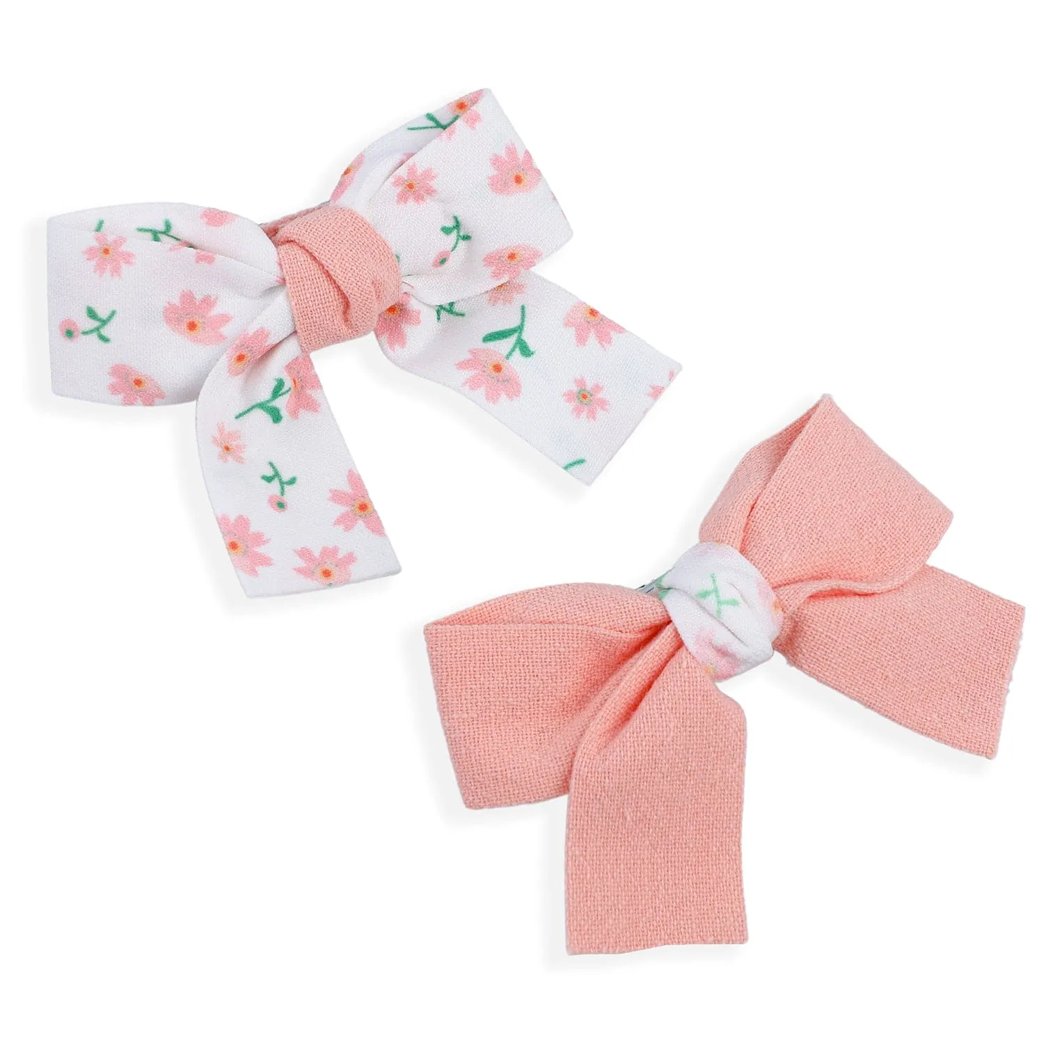 Floral Hair Bow Clip Set of 2 - Peach