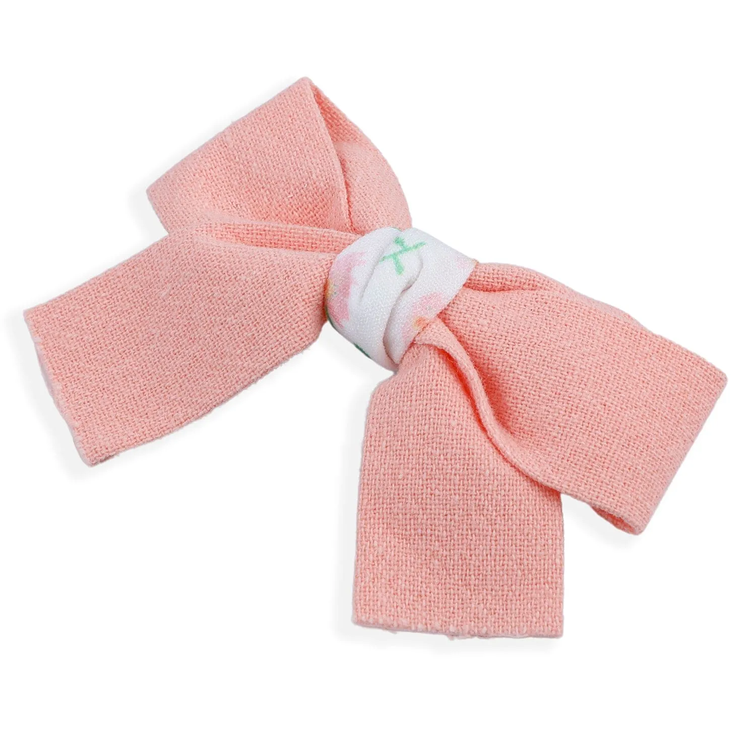 Floral Hair Bow Clip Set of 2 - Peach